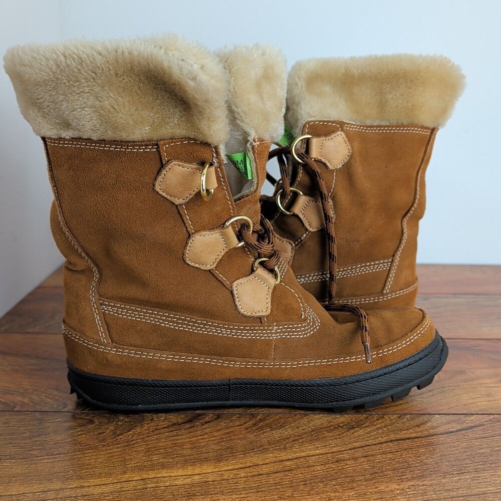 Timberland Suede Lace Up Brown Faux Fur Trim Boots Women's Size 9M - Picture 10 of 10